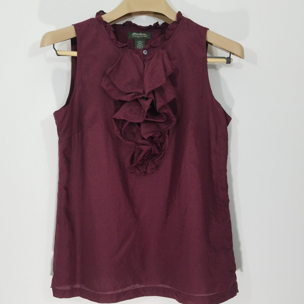 Eddie Bauer Blouse Ruffle Burgundy Plum Size M - Picture 1 of 5